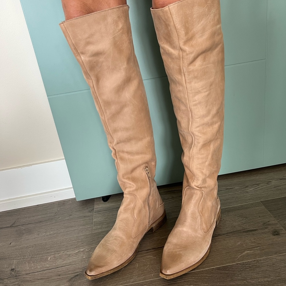 Free people over the knee boots. Side zipper.